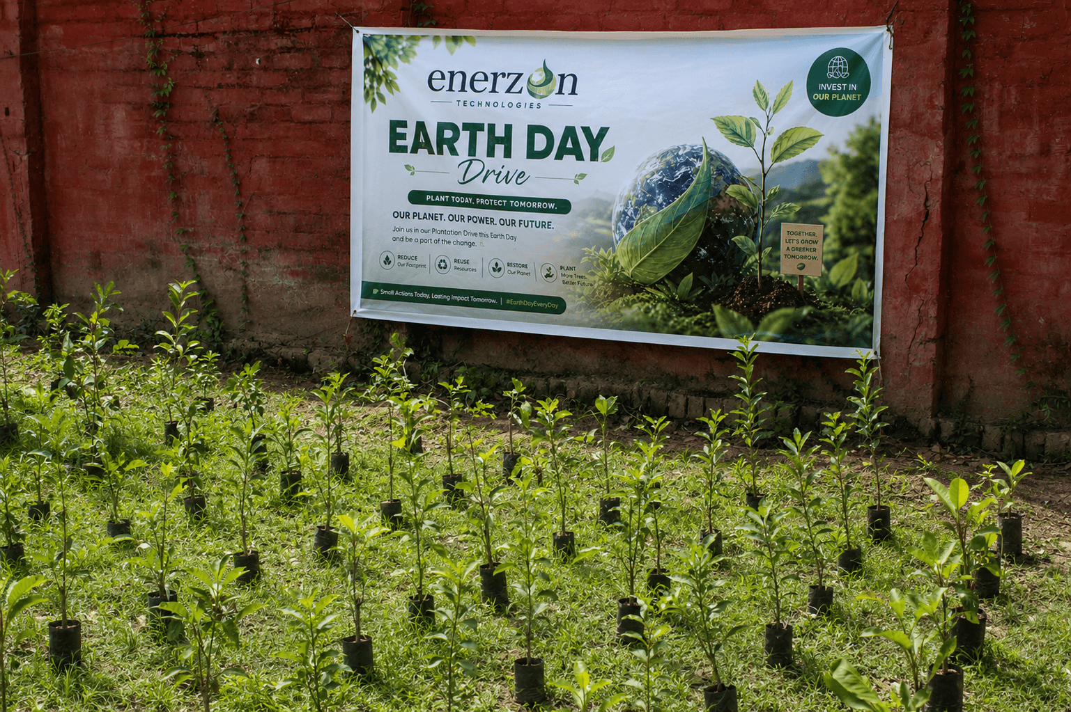 Enerzon Earth Day 2026 plantation drive hero image for the B.V.B School, Lucknow batch story